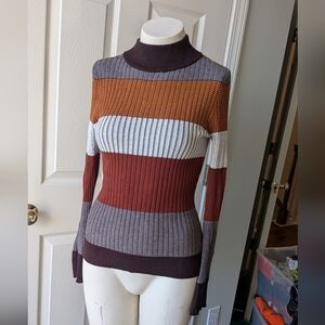 Striped Multicolor Turtleneck Sweater Brown Fashion Nova Size Medium